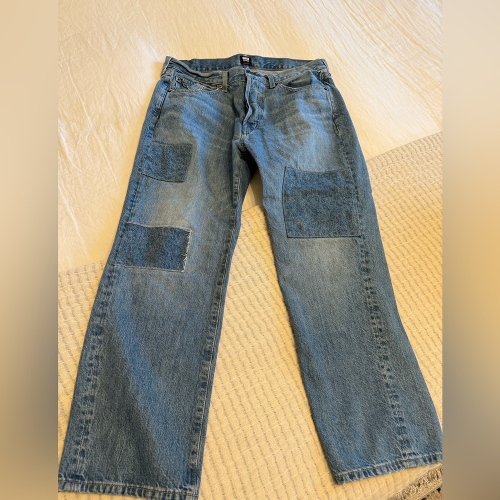 Edwin Relaxed Buttonfly Jeans with Patch Details